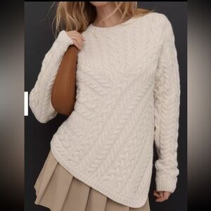 Anthropologie Maeve Crew-Neck Asymmetric Cable-Knit Sweater Size L Brand New